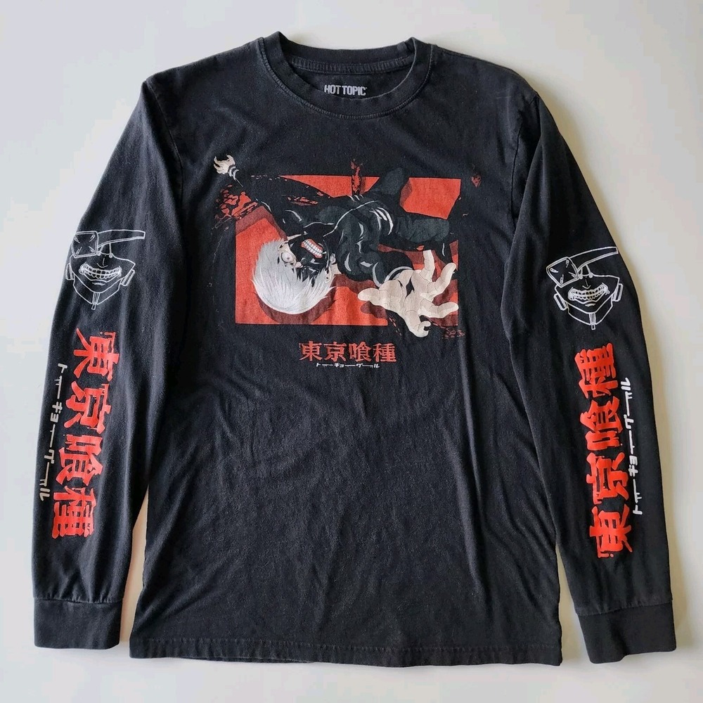 HOT TOPIC Tokyo Ghoul Shirt Mens Small Manga Ken Kaneki Black Long Sleeve Japan